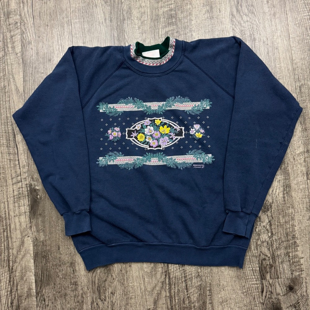 Vintage Morning Sun Floral Flowers Cottagecore Grandma Crewneck Sweatshirt USA L